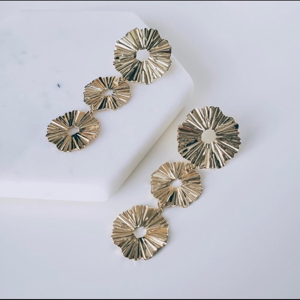 gold color statement geometric earrings